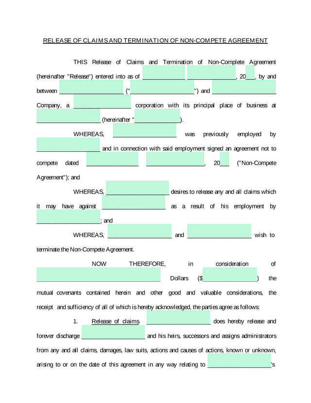 Release Of Claims And Termination Of Non Compete Agreement screenshot