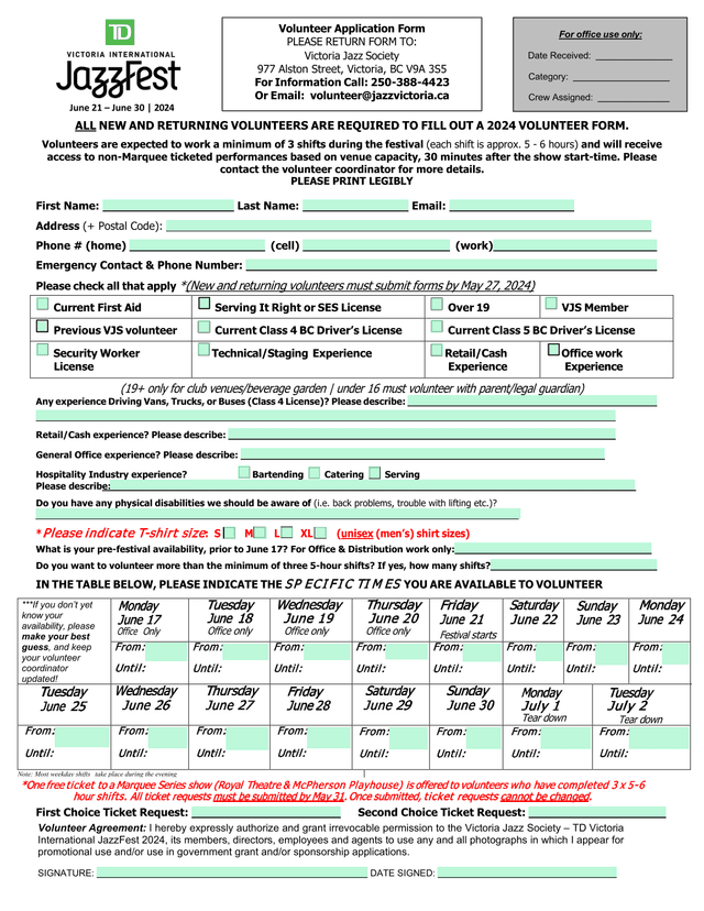 2024 Volunteer Form screenshot