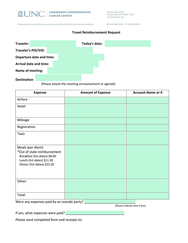 Travel Reimbursement Request screenshot