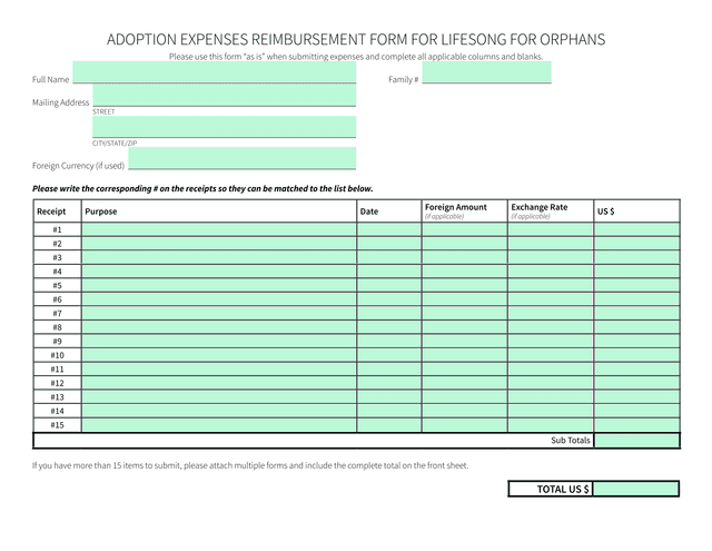 Adoption Expenses Reimbursement Form For Lifesong For Orphans screenshot