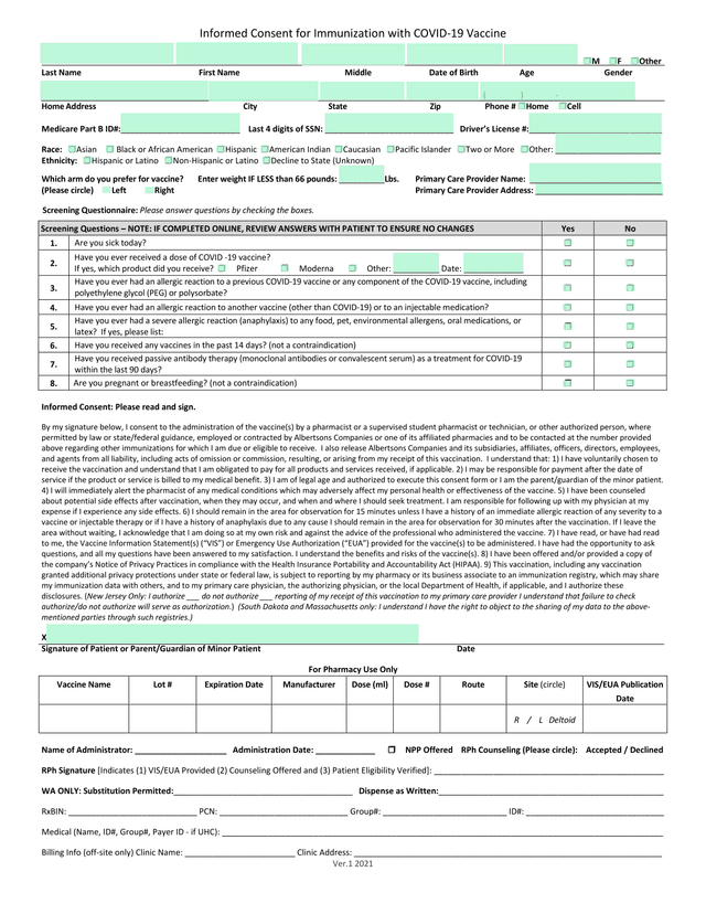 Informed Consent For Immunization With COVID 19 Vaccine screenshot