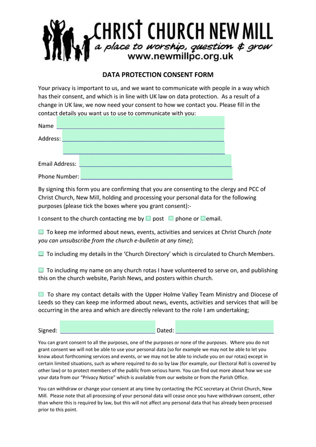 DATA PROTECTION CONSENT FORM screenshot
