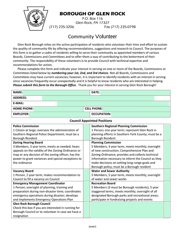 Community Volunteer Form screenshot