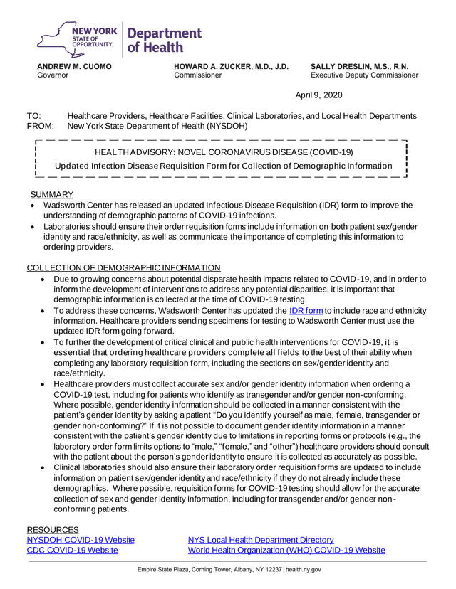 Infectious Disease Requisition (IDR) Form Update screenshot