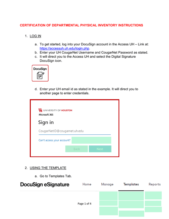 CERTIFICATION OF DEPARTMENTAL PHYSICAL INVENTORY INSTRUCTIONS screenshot