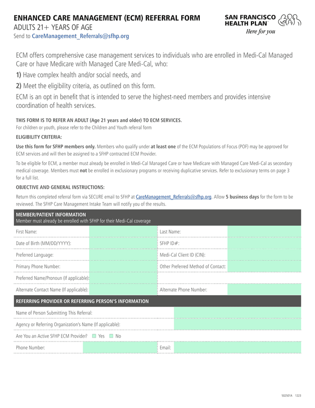 Enhanced Care Management (ECM) Referral Form screenshot
