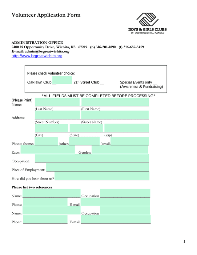 Volunteer Application Form screenshot