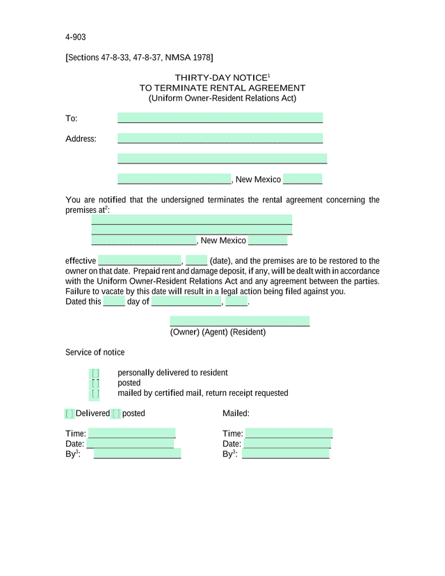 Thirty Day Notice To Terminate Rental Agreement screenshot
