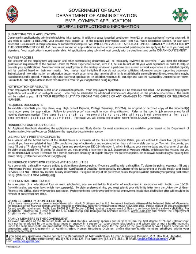 GOVERNMENT OF GUAM EMPLOYMENT APPLICATION screenshot