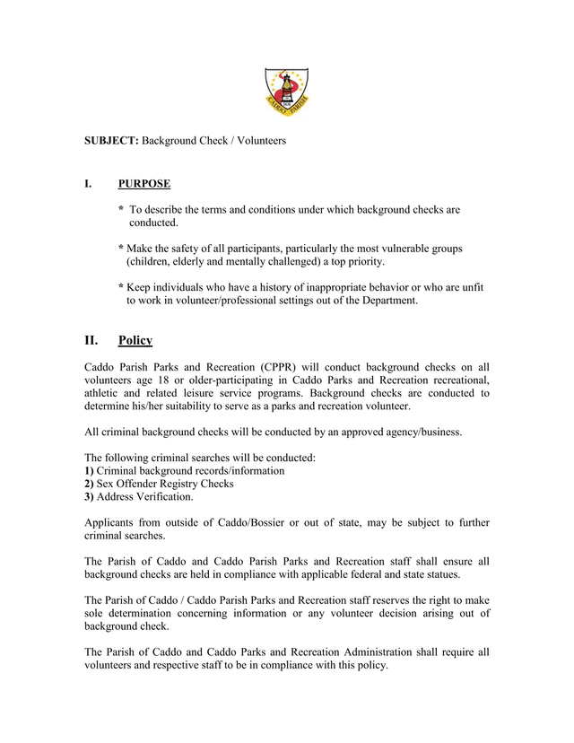 Background Check  Volunteers Policy screenshot