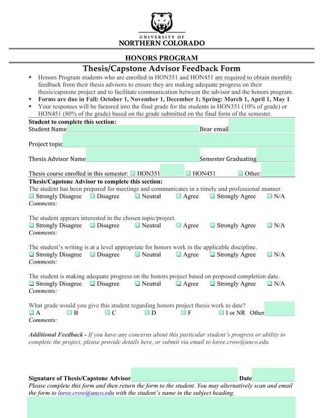 ThesisCapstone Advisor Feedback Form screenshot