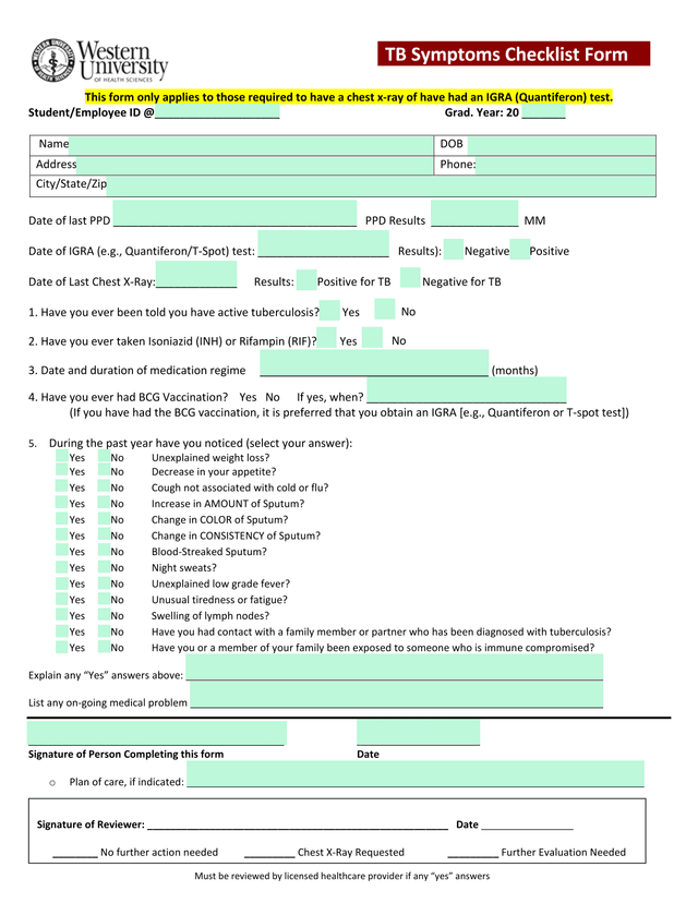 Tuberculosis Screening Form screenshot