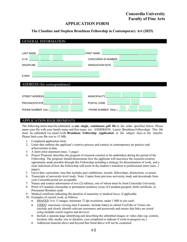 The Claudine And Stephen Bronfman Fellowship In Contemporary Art (2025) Application Form screenshot