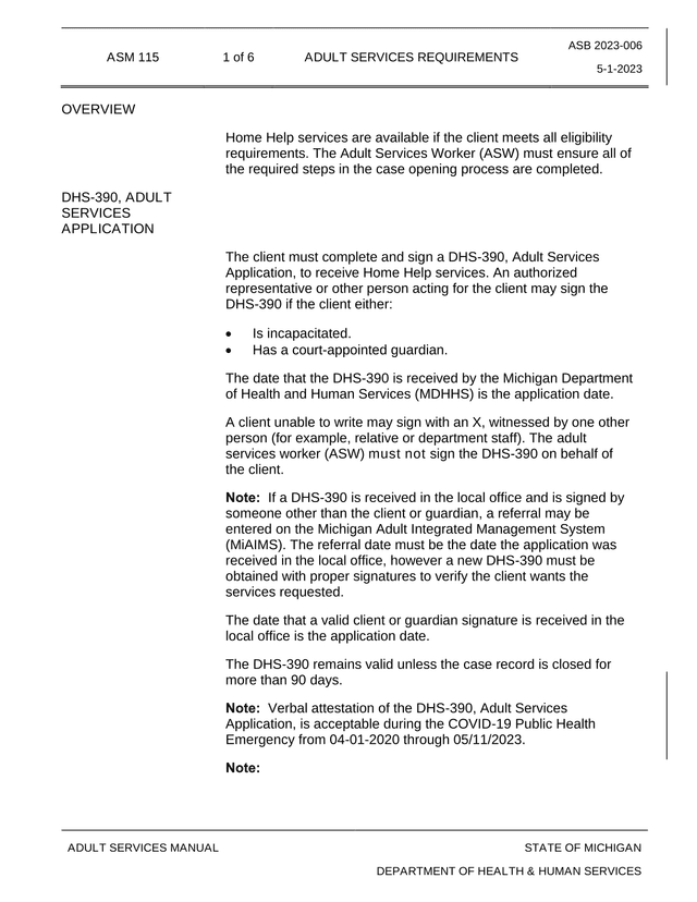 ASM 115   Adult Services Requirements screenshot