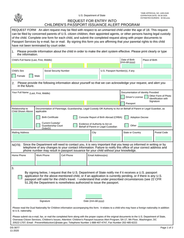 REQUEST FOR ENTRY INTO CHILDRENS PASSPORT ISSUANCE ALERT PROGRAM screenshot