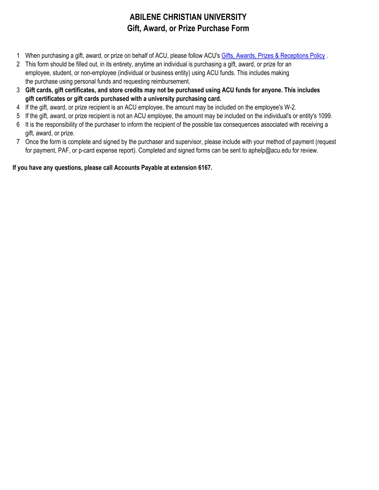 Gift, Award, Or Prize Purchase Form screenshot