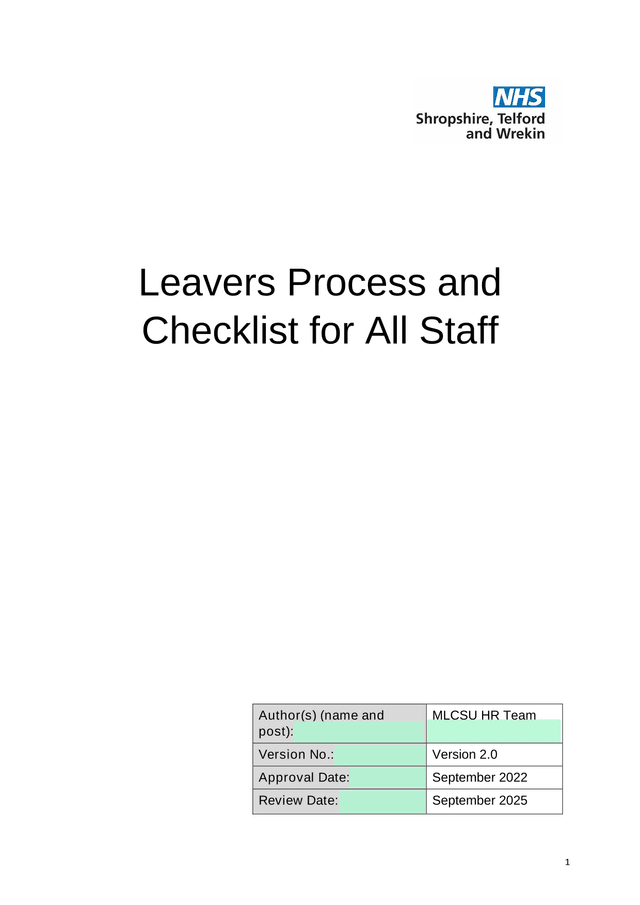 Leavers Process And Checklist For All Staff screenshot