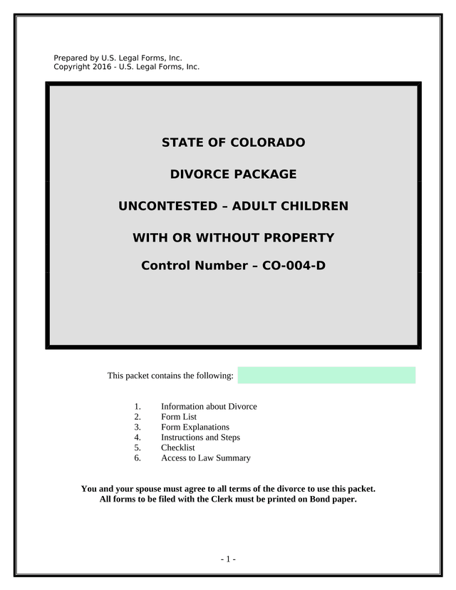 STATE OF COLORADO DIVORCE PACKAGE screenshot