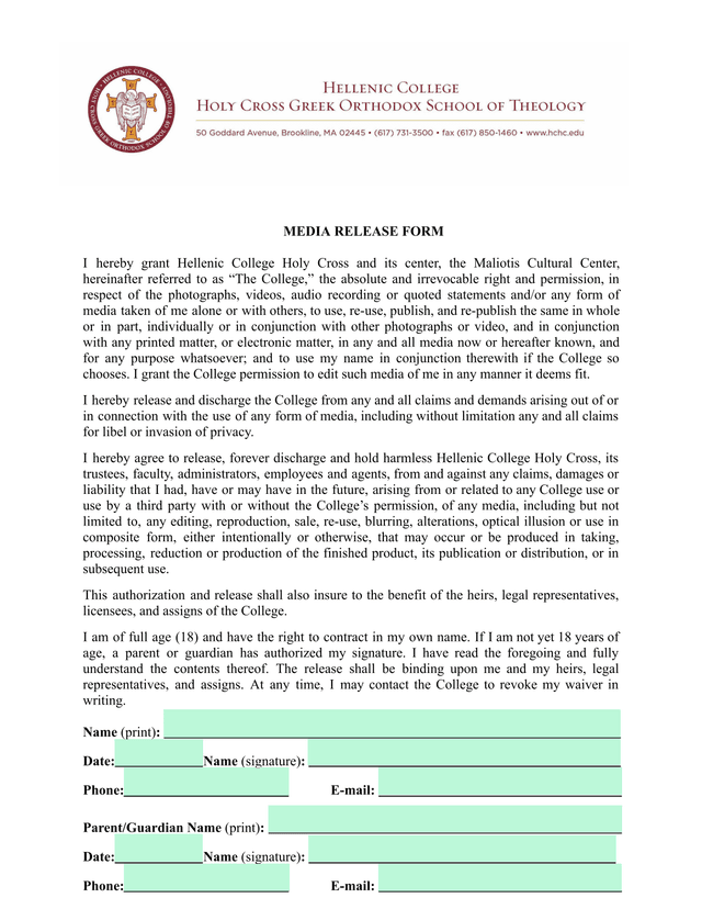 MEDIA RELEASE FORM screenshot