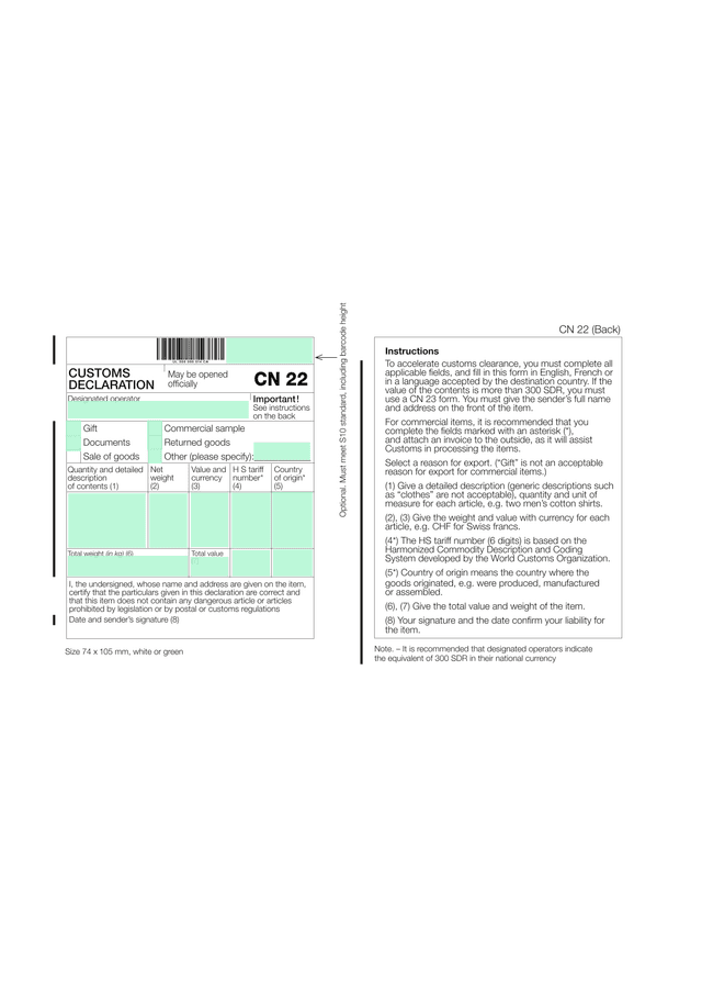 CN 22 Customs Declaration screenshot