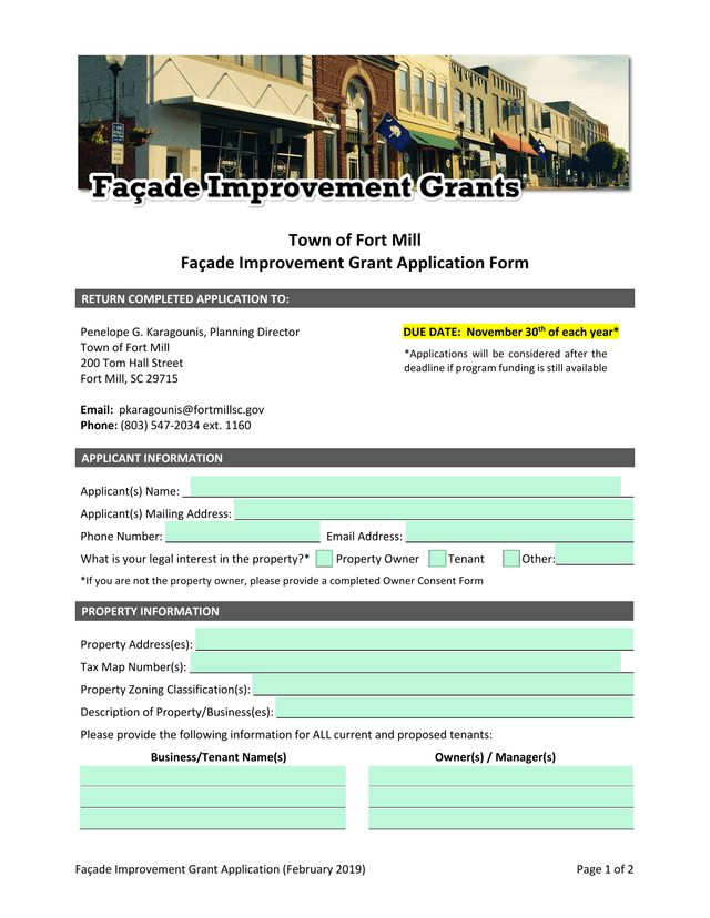 Faade Improvement Grant Application screenshot