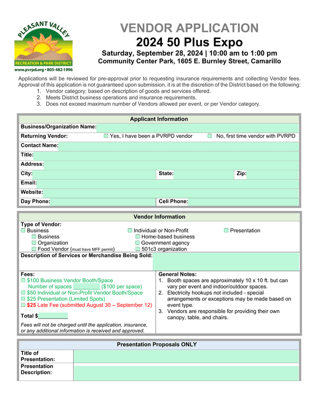 Vendor Application For 2024 50 Plus Expo screenshot
