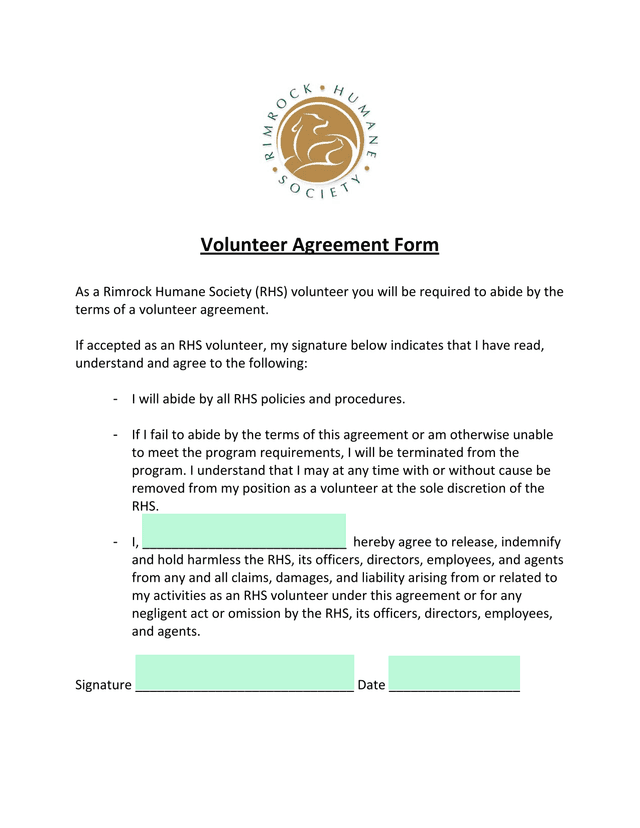 Volunteer Agreement Form screenshot