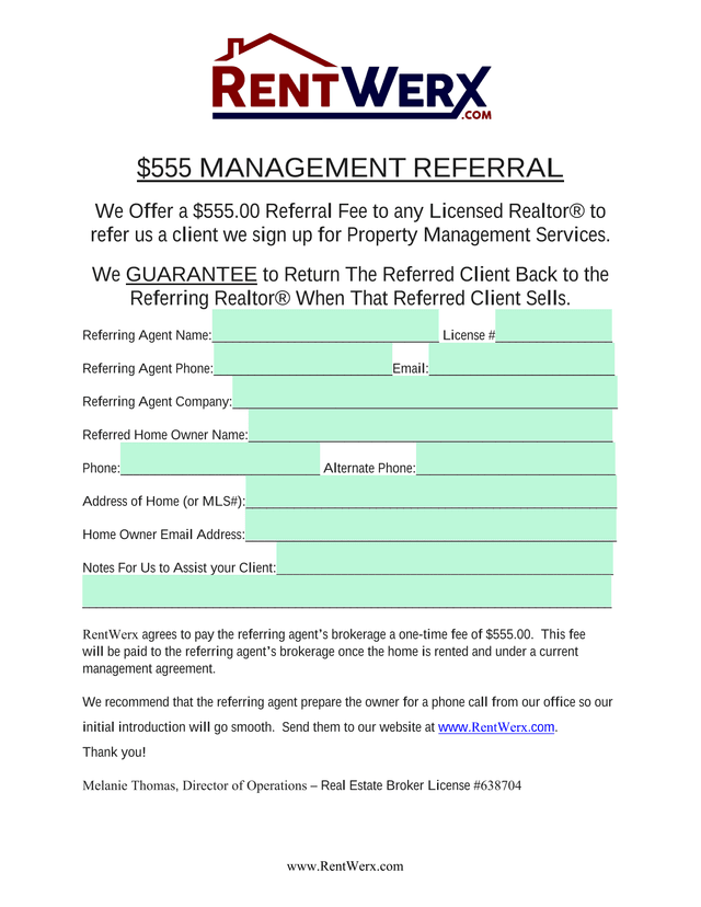 RentWerx Management Referral Form screenshot