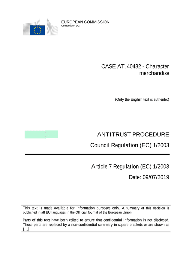 Commission Decision AT.40432   Character Merchandise screenshot