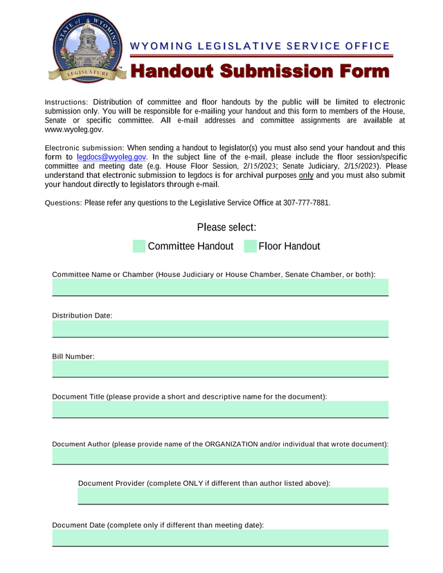 Handout Submission Form screenshot