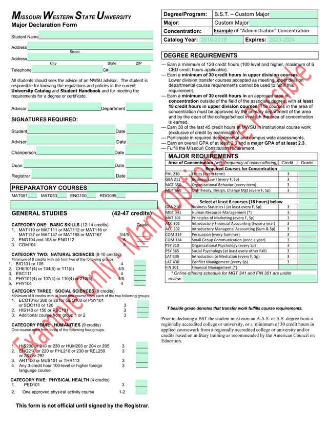 Major Declaration Form screenshot