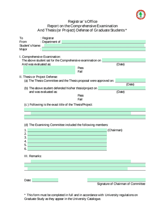 Report On The Comprehensive Examination And Thesis (Or Project) Defense Of Graduate Students screenshot