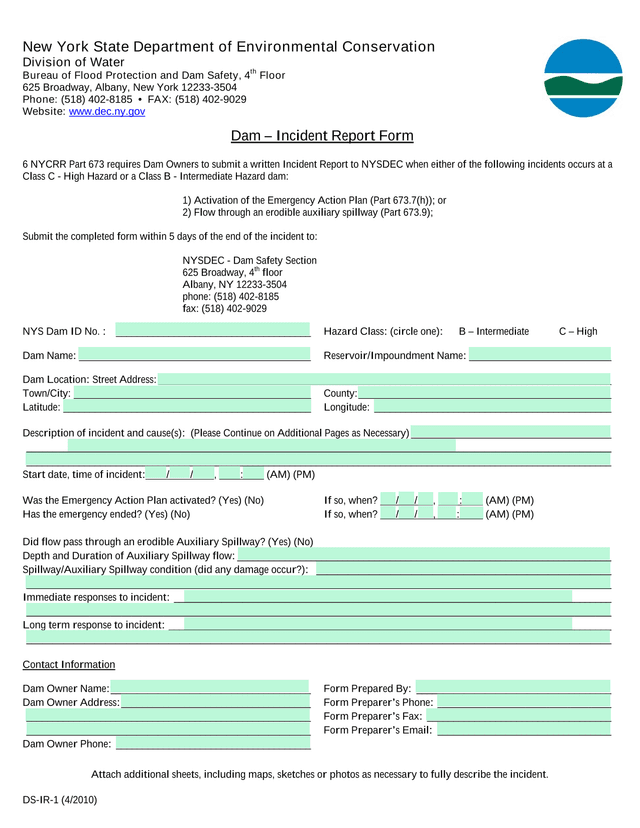 Dam  Incident Report Form screenshot