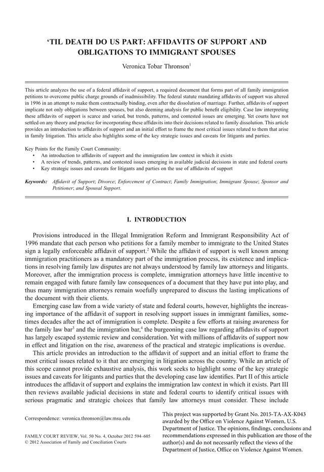 TIL DEATH DO US PART AFFIDAVITS OF SUPPORT AND OBLIGATIONS TO IMMIGRANT SPOUSES screenshot