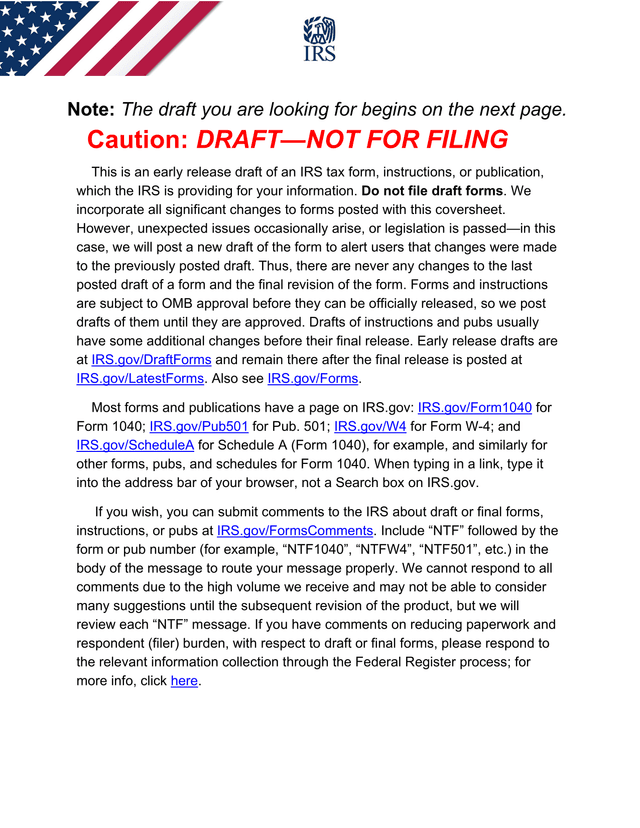 IRS Draft Form Cover Page screenshot
