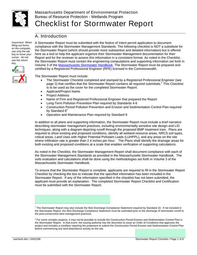 Stormwater Report Checklist screenshot