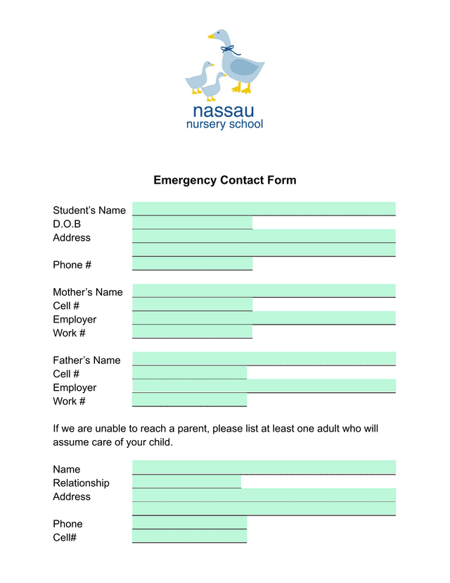 Emergency Contact Form screenshot