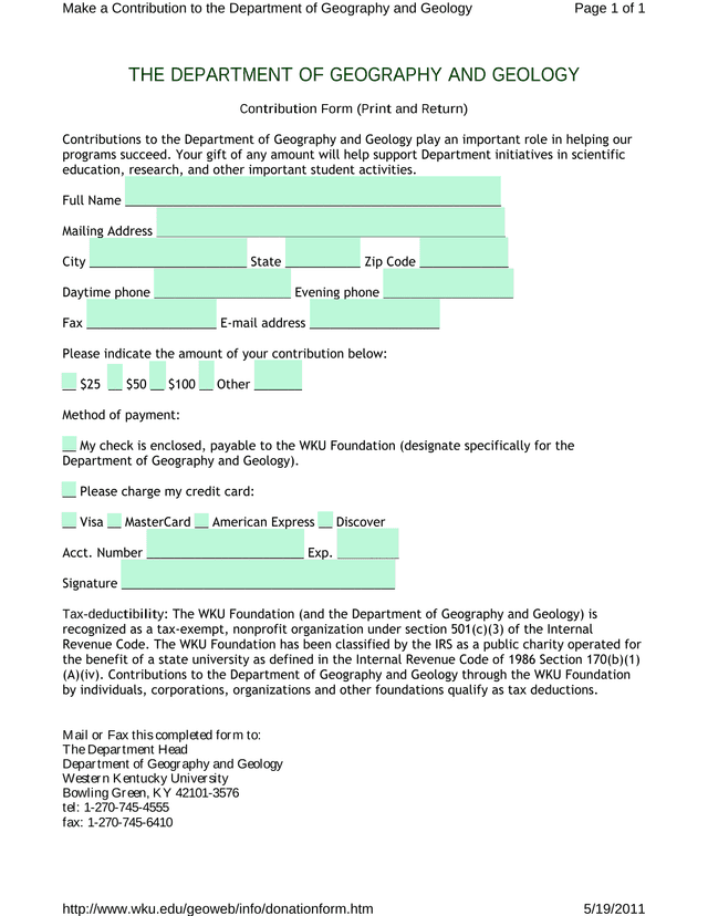 Contribution Form (Print And Return) screenshot