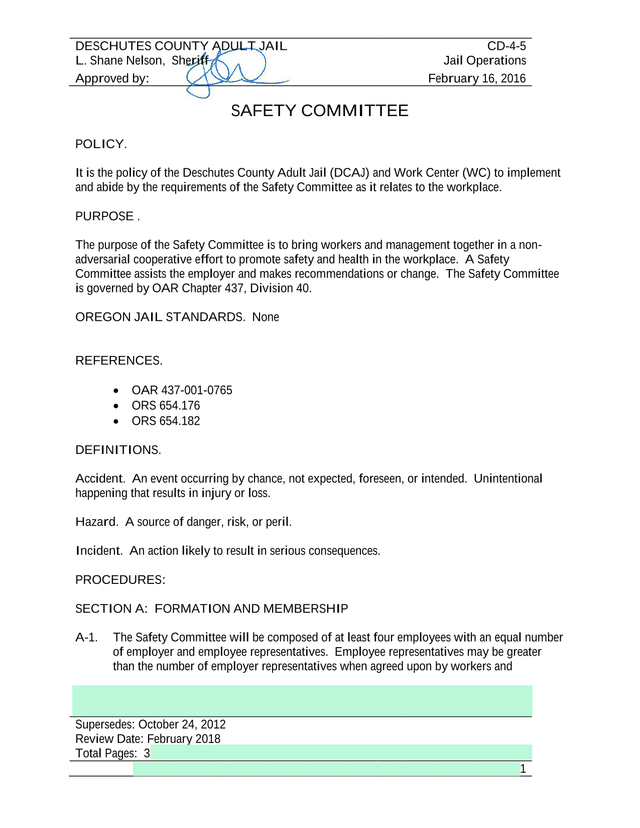Safety Committee Policy screenshot