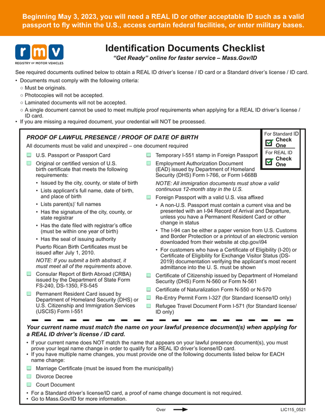 Identification Documents Checklist screenshot
