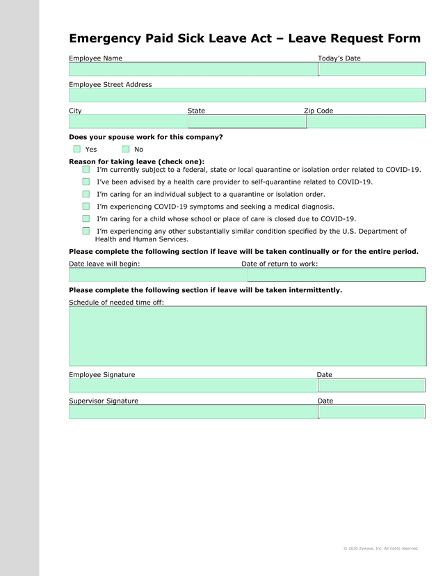 Emergency Paid Sick Leave Act  Leave Request Form screenshot