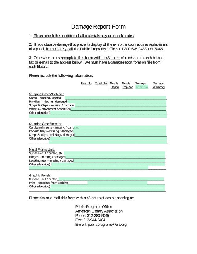 Damage Report Form screenshot