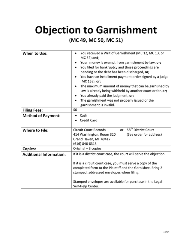 Objection To Garnishment screenshot
