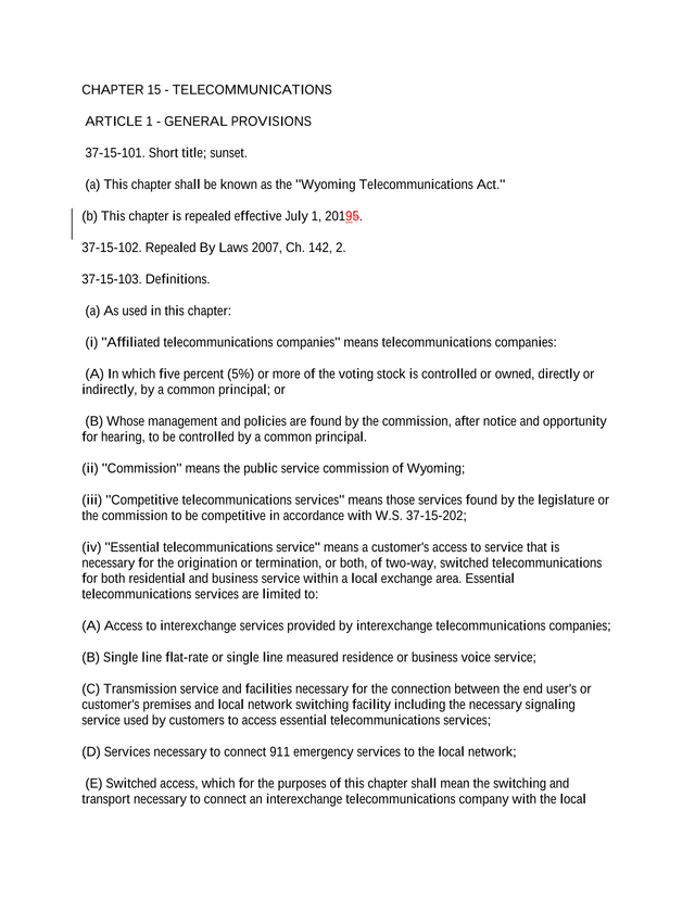 Wyoming Telecommunications Act screenshot