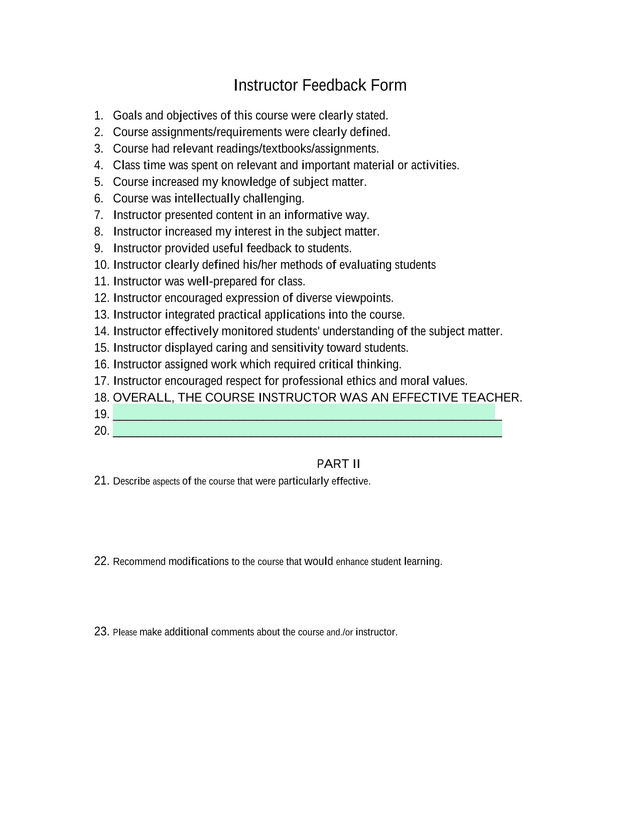 Instructor Feedback Form screenshot