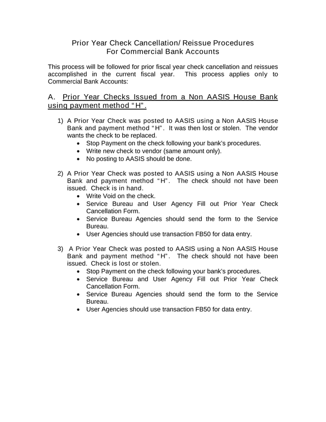 Prior Year Check Cancellation Reissue Procedures For Commercial Bank Accounts screenshot
