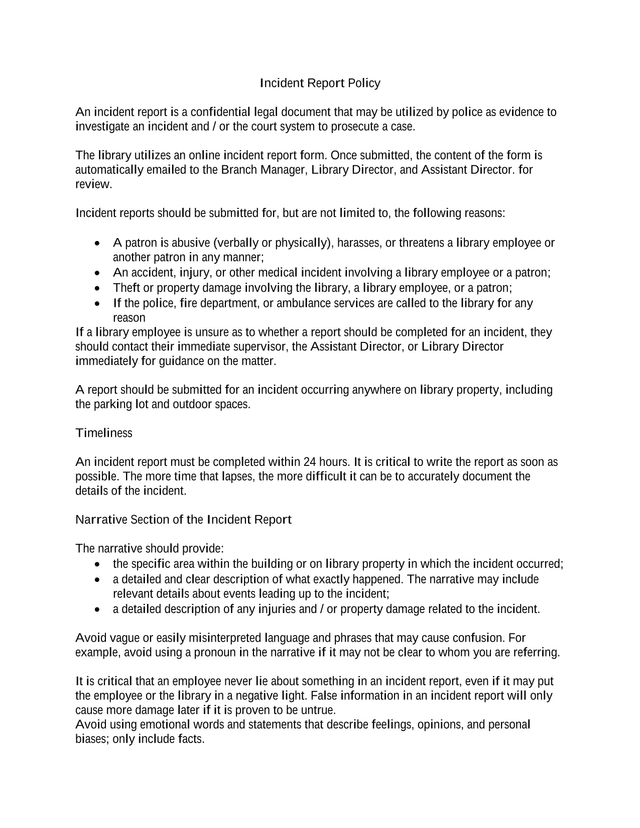 Incident Report Policy screenshot