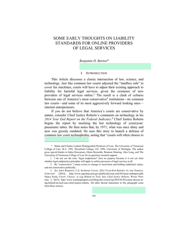 Some Early Thoughts On Liability Standards For Online Providers Of Legal Services screenshot
