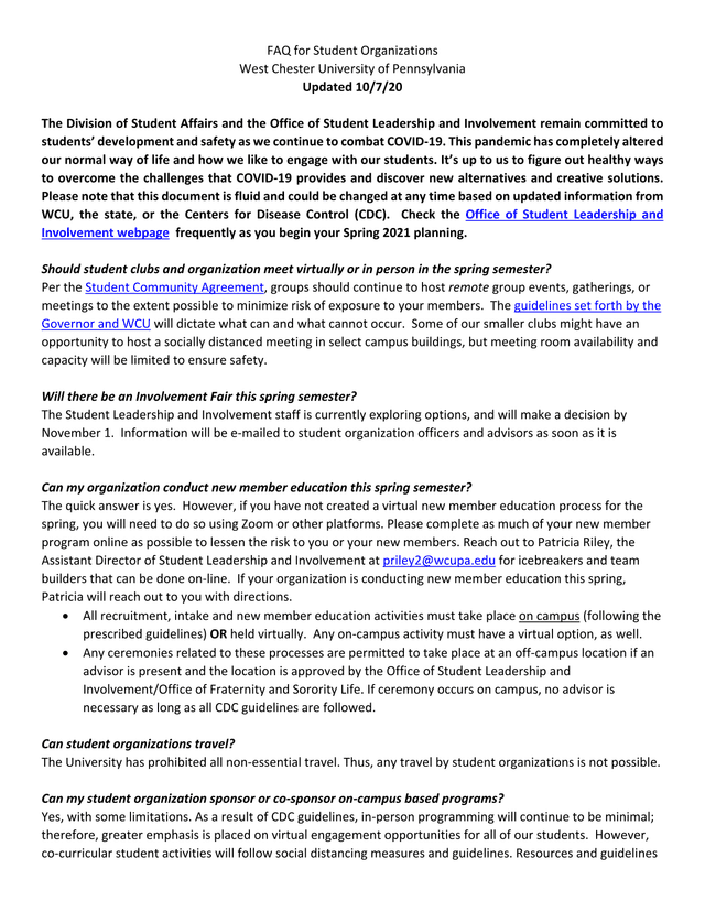 FAQ For Student Organizations screenshot