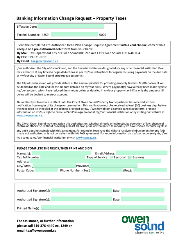 Banking Information Change Request  Property Taxes screenshot